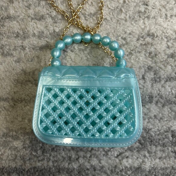 Turquoise Purple Micro Purse w Metal Chain Crossbody - Picture 3 of 5